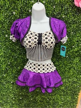 Purple Sequin Polka Dot Striped Dance Set